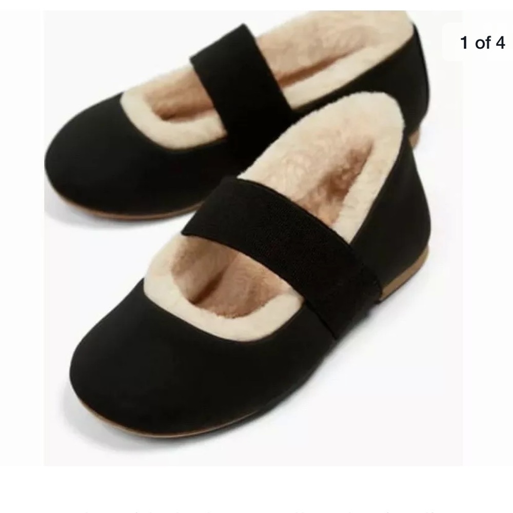 Zara Baby Girl Black Faux Fur Lined Ballet Slippers Cozy Soft Flats
